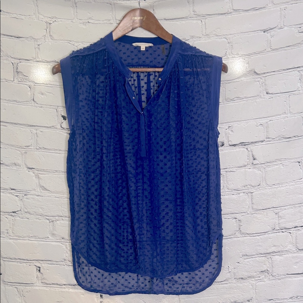 Rebecca Taylor Sheer Blue Sleeveless Blouse Size 4 Excellent Condition